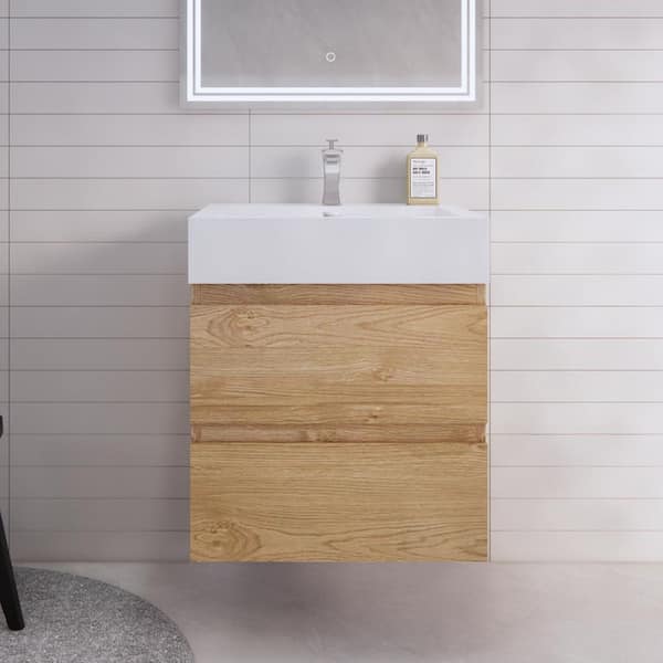 Monterey 24 in. W x 20 in. D x 26 in. H Single Sink Floating Bath Vanity in New England Oak with White Acrylic Top