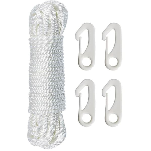 50 Feet x 1/4 in. Nylon Flag Pole Rope Kit with 4 Flag Pole Hook Clips Outdoor Flagpole Accessories for Versatile Use