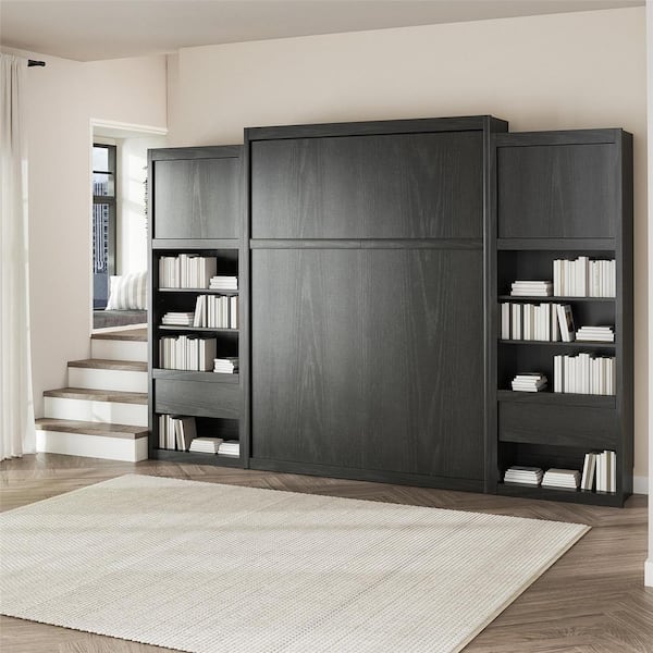 Signature Sleep Paramount Single Side Cabinet for Wall Beds with Pullout Nightstand and Storage, Black Oak