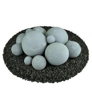 Mixed Set of 13 Ceramic Fire Balls in Pewter Gray