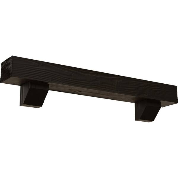 Ekena Millwork 8 in. x 12 in. x 6 ft. Sandblasted Faux Wood Fireplace Mantel Kit, Ashford Corbels, Natural Ash