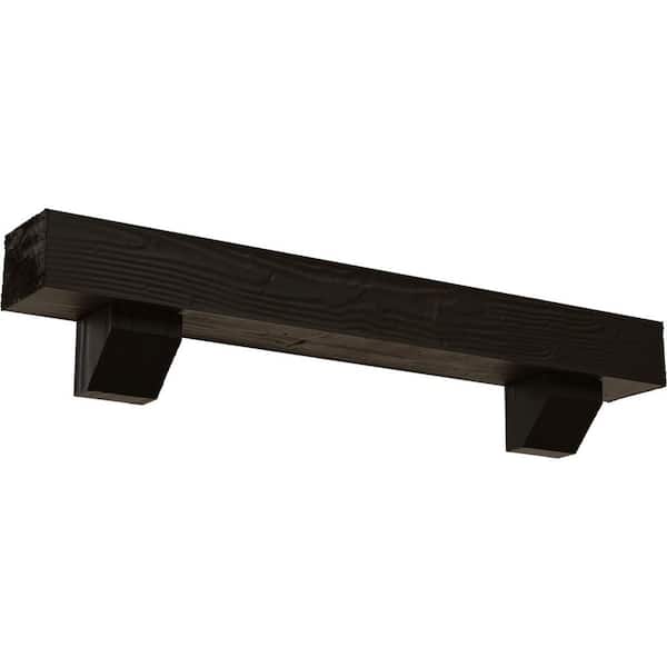 Ekena Millwork 8 in. x 12 in. x 7 ft. Sandblasted Faux Wood Fireplace Mantel Kit, Ashford Corbels, Natural Ash