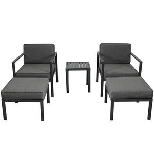 Black 5-piece Aluminum Patio Conversation Set Sofa Set with Coffee Table and Gray Cushion