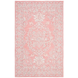 Micro-Loop Pink/Ivory Doormat 2 ft. x 3 ft. Floral Border Area Rug