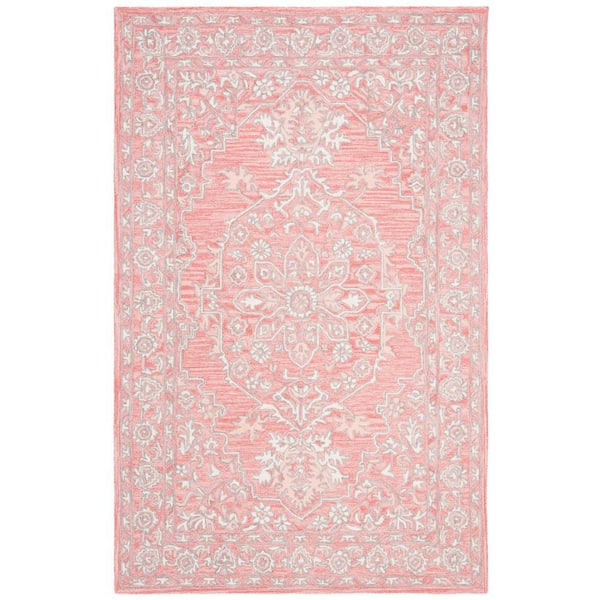 SAFAVIEH Micro-Loop Pink/Ivory Doormat 2 ft. x 3 ft. Floral Border Area Rug