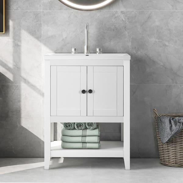 Merax, White 36 Inch Bathroom Vanity with Sink Set Combo, Storage Cabinet  with Doors and Drawers, Ceramic Basin Top