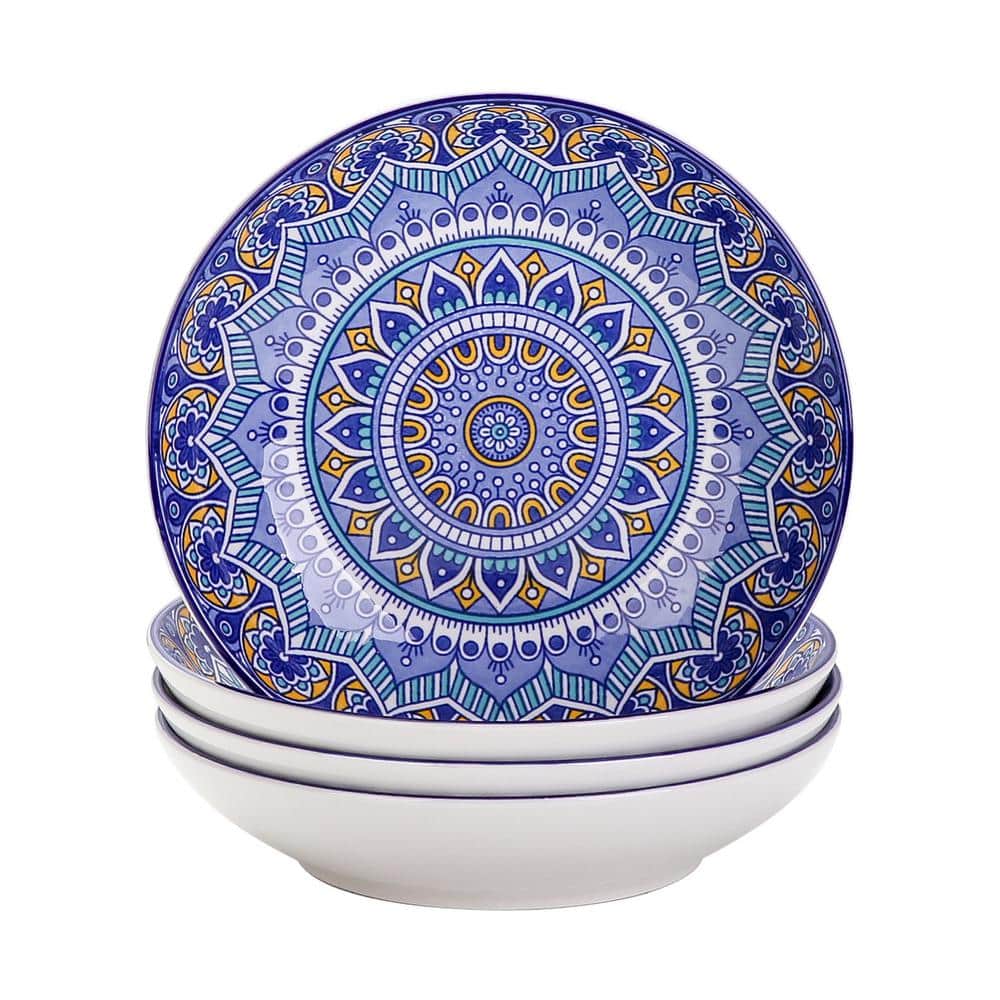 vancasso Mandala 24 fl. oz. Blue Porcelain Soup Plate (Set of 4) VC-MANDALA-B-STP  - The Home Depot