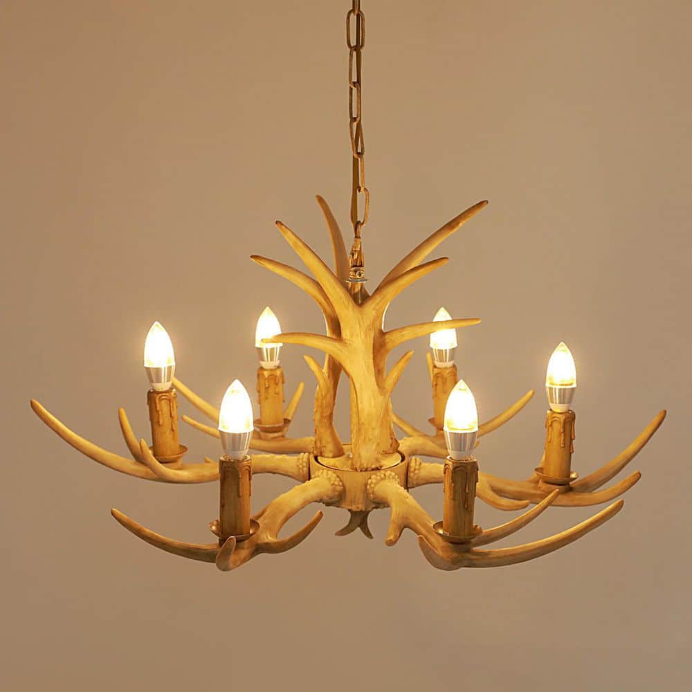 30 in. 6-Light Brown Retro Resin Antler Candelabra Chandelier price history on PriceWatchPro