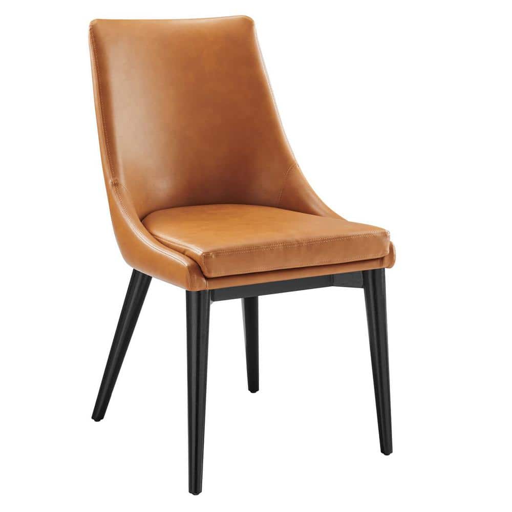 Tan Vegan Leather Upholstered Side Chair with Black Wood Legs