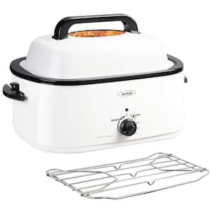 22 qt. Kitchen White Roaster Oven Stainless Steel Electric Turkey Fryer with See-Through Lid