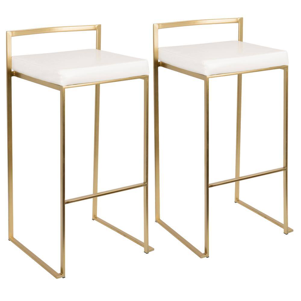 Elegant Gold and White Leather Barstool Duo