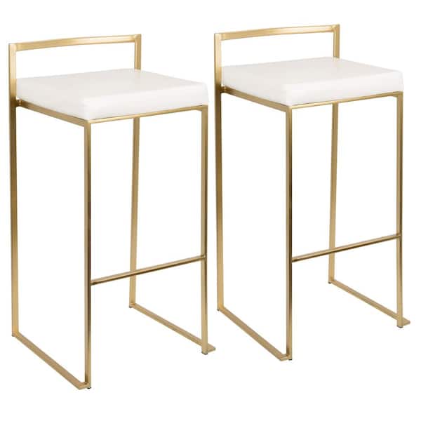 White Stackable Bar Stool Set, Gold And White Leather Bar Stools