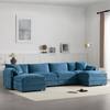 Harper & Bright Designs 136 in. Pillow-Top Arm Chenille L-Shaped Modular Sectional Sofa in Blue with Double Cushions, Movable Ottomans GTT072AAC