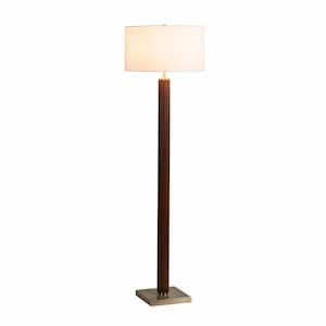 Tambo 62 in. Weathered Brass 1-Light Standard Floor Lamp for Living Room with Linen Drum Shade