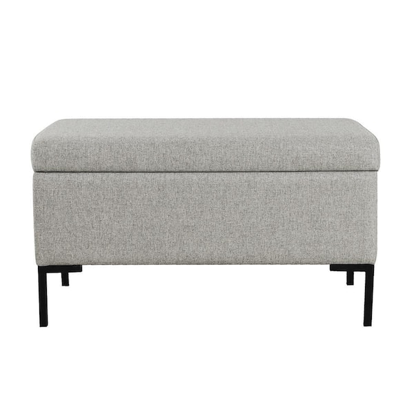 Homepop Medium Gray Woven Storage Bench with Metal Legs 17.5 in. H x 32 in. W x 16.5 in. D