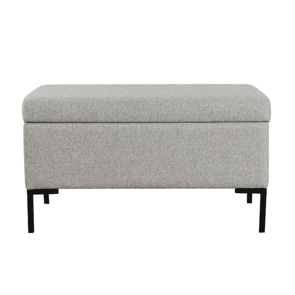 Homepop Medium Gray Woven Storage Bench with Metal Legs 17.5 in. H x 32 in. W x 16.5 in. D