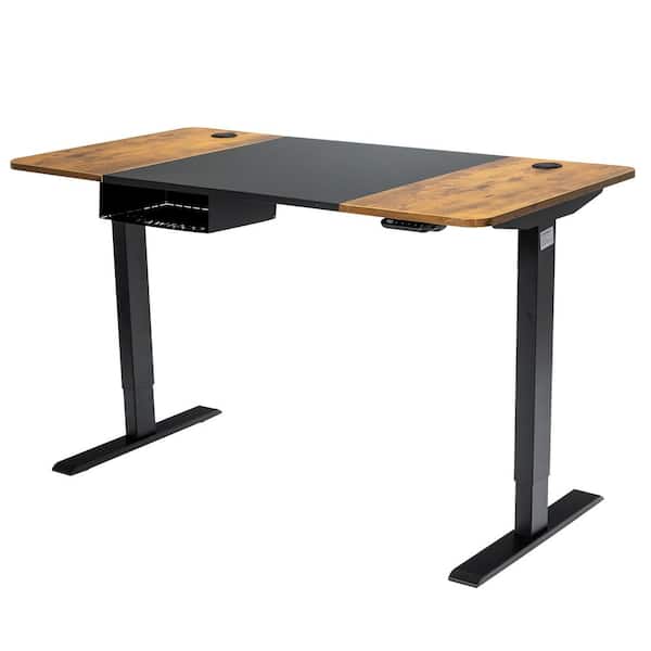 Costway 55 in. Rectangular Black Wood Electric Standing Desk Height Adjustable Sit Stand Desk with USB Port Brown - The Home Depot
