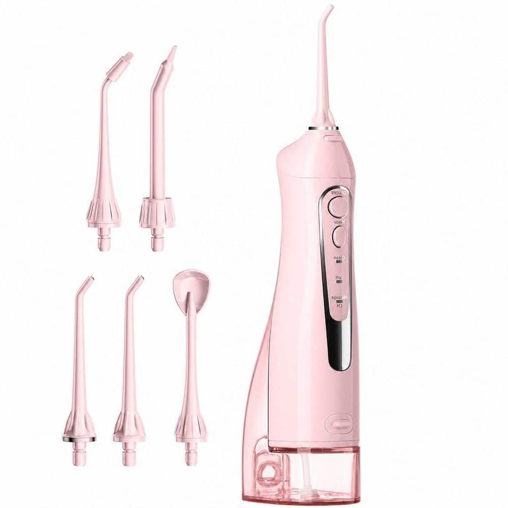 Pink Water Dental Flosser Teeth Pick, Portable Rechargeable Oral Irrigator, Cordless for Orthodontic, Travel