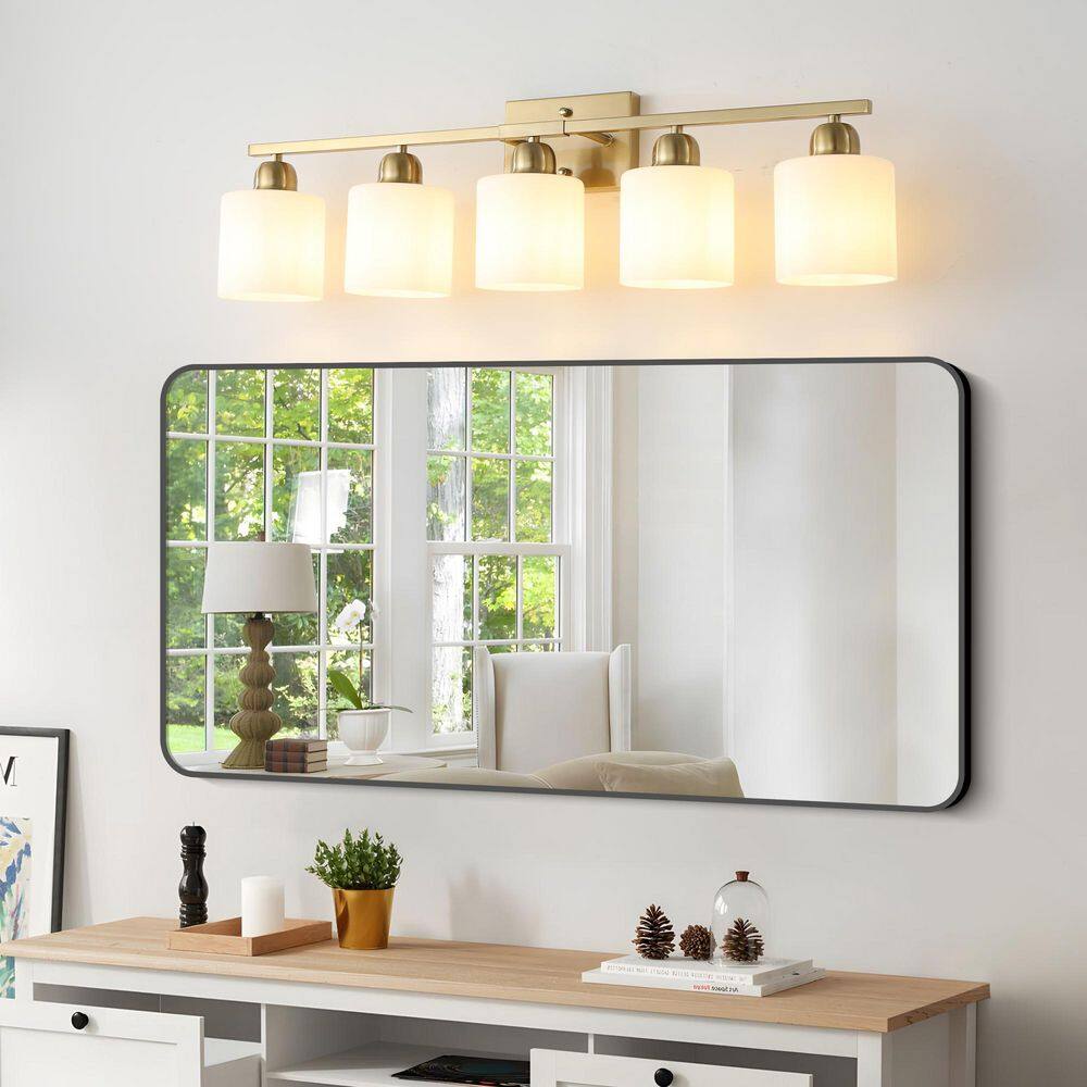 Modern 32 in. 5-Light Coppery Vanity Light Over Mirror, Wall Sconce with Frosted Glass Shades, Bulbs Not Included price history on PriceWatchPro