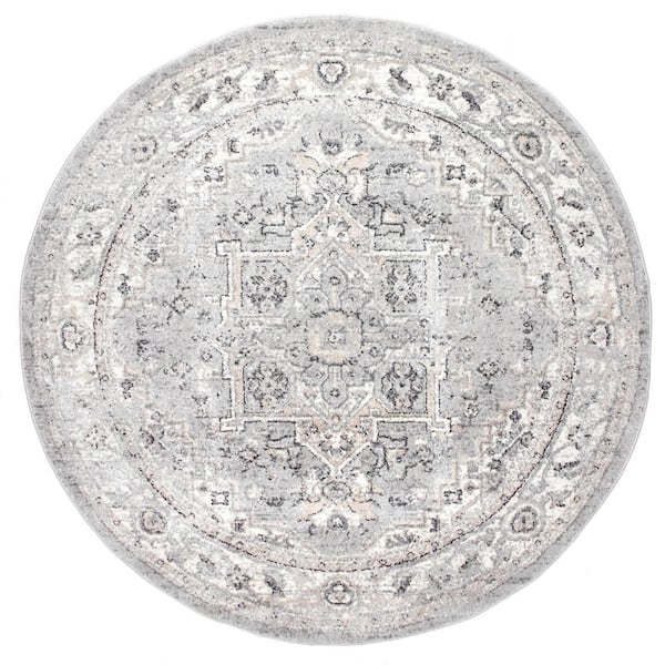 nuLOOM Gena Light Grey 8 ft. x 8 ft. Distressed Transitional Medallion Area Rug