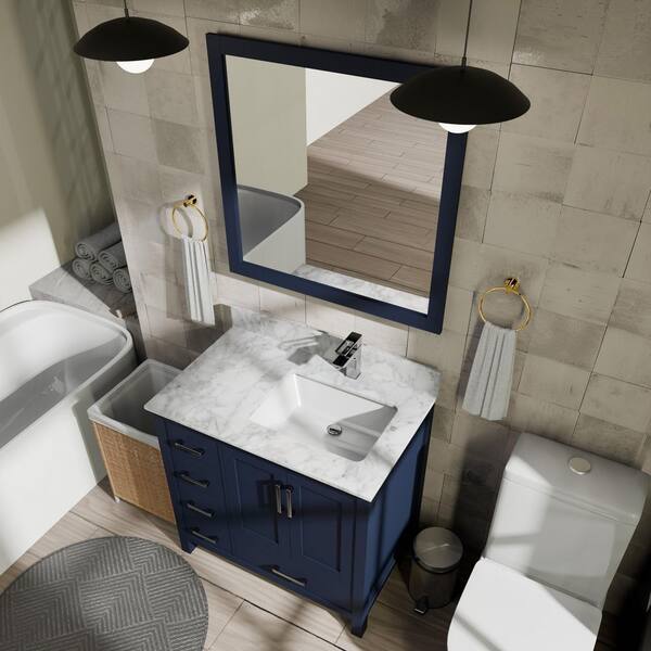 Lexora Jacques 36 in. W x 22 in. D Right Offset Navy Blue Bath
