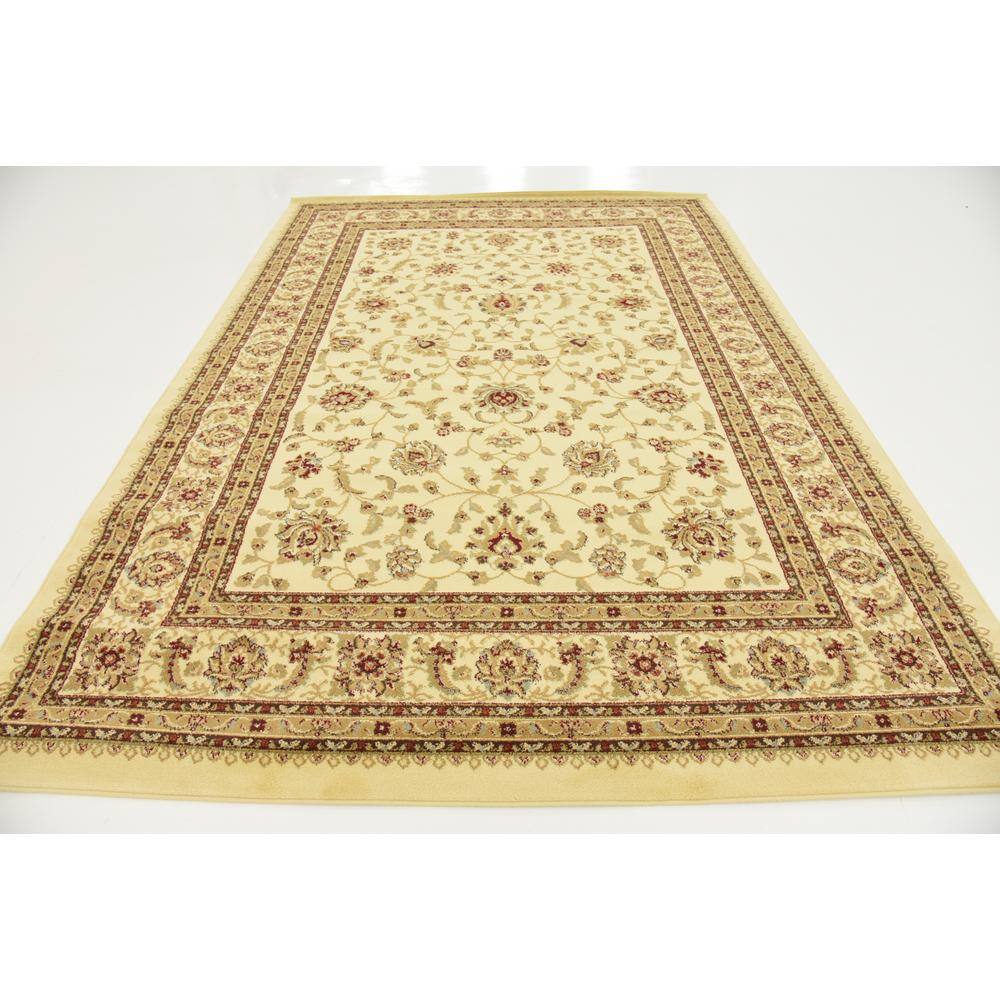 Elegant Ivory 7' x 10' Stain-Resistant Synthetic Area Rug