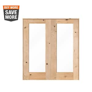 72 in. x 80 in. Rustic Knotty Alder 1-Lite Clear Glass Both Active Solid Core Wood Double Prehung Interior Door