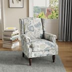 Uixe Retro Plants Blue Linen Nailhead Trim Upholstered High Back