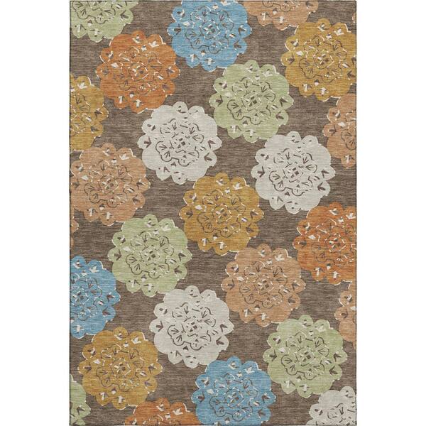 Mayfield Premium Machine Washable Abstract AMF2353 Chocolate 5 ft. x 7 ft. 6 in. Area Rug