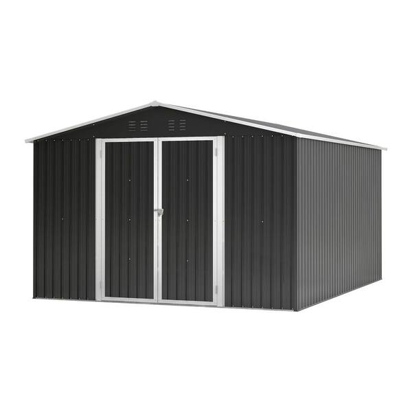 10 ft. W x 12 ft. D Galvanized Steel Metal Shed with Double Door in Black(120 sq. ft.)