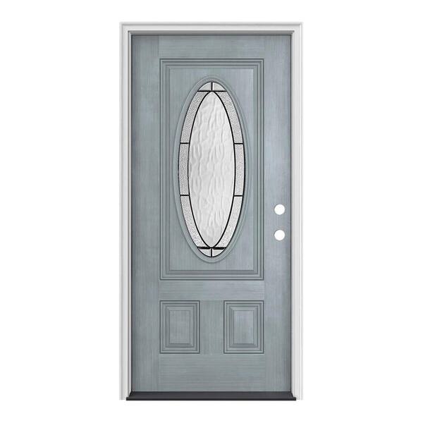 JELD-WEN 36 in. x 80 in. 3/4 Oval Lite Wendover Stone Stained Fiberglass Prehung Left-Hand Inswing Front Door