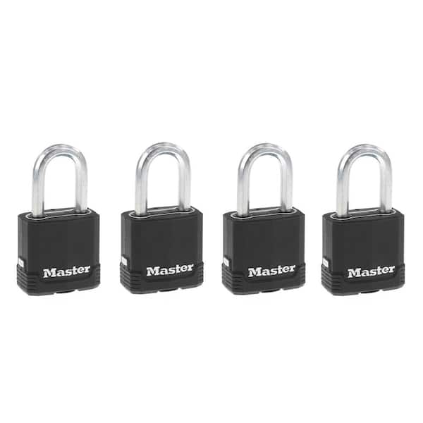 Master Lock Heavy Duty Outdoor Padlock with Key, 1-7/8 in. Wide, 1-1/2 in. Shackle, 4 Pack