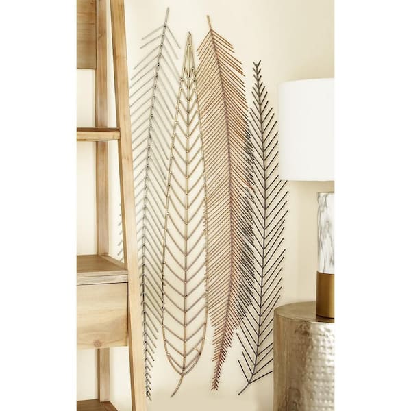 18 in. x  42 in. Metal Multi Colored Feather Bird Wall Decor