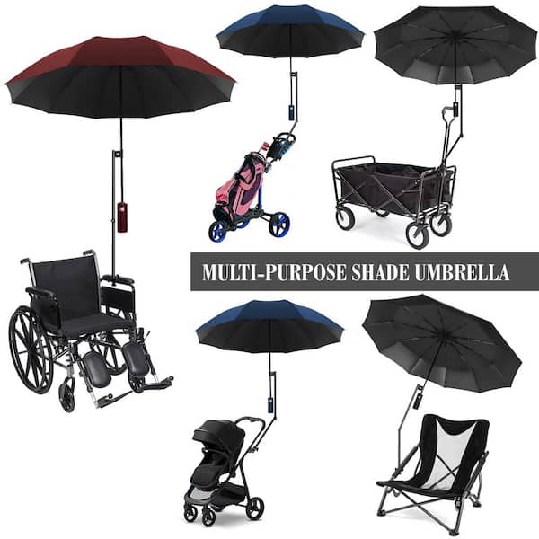 Beach Chair Umbrella With Universal Clamp, 360° Swivel Shade Umbrella, 42" Adjustable Outdoor Beach Umbrella With Large Opening Clip, UPF 50+ Camping Umbrella Clamp On Patio Chair With Storage Bag