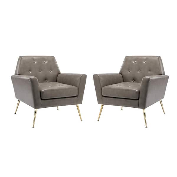 JAYDEN CREATION Ilioneus Modern Grey Polyurethane Button-tufted Geometric Shape Armchair with Gold Accent Legs (Set of 2)