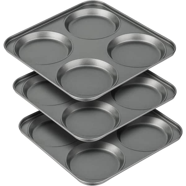Large 4-Cup Muffin Top Nonstick Carbon Steel Bakeware Set, Oven & Food Safe, 3-Piece for Cakes, Cookies, Buns