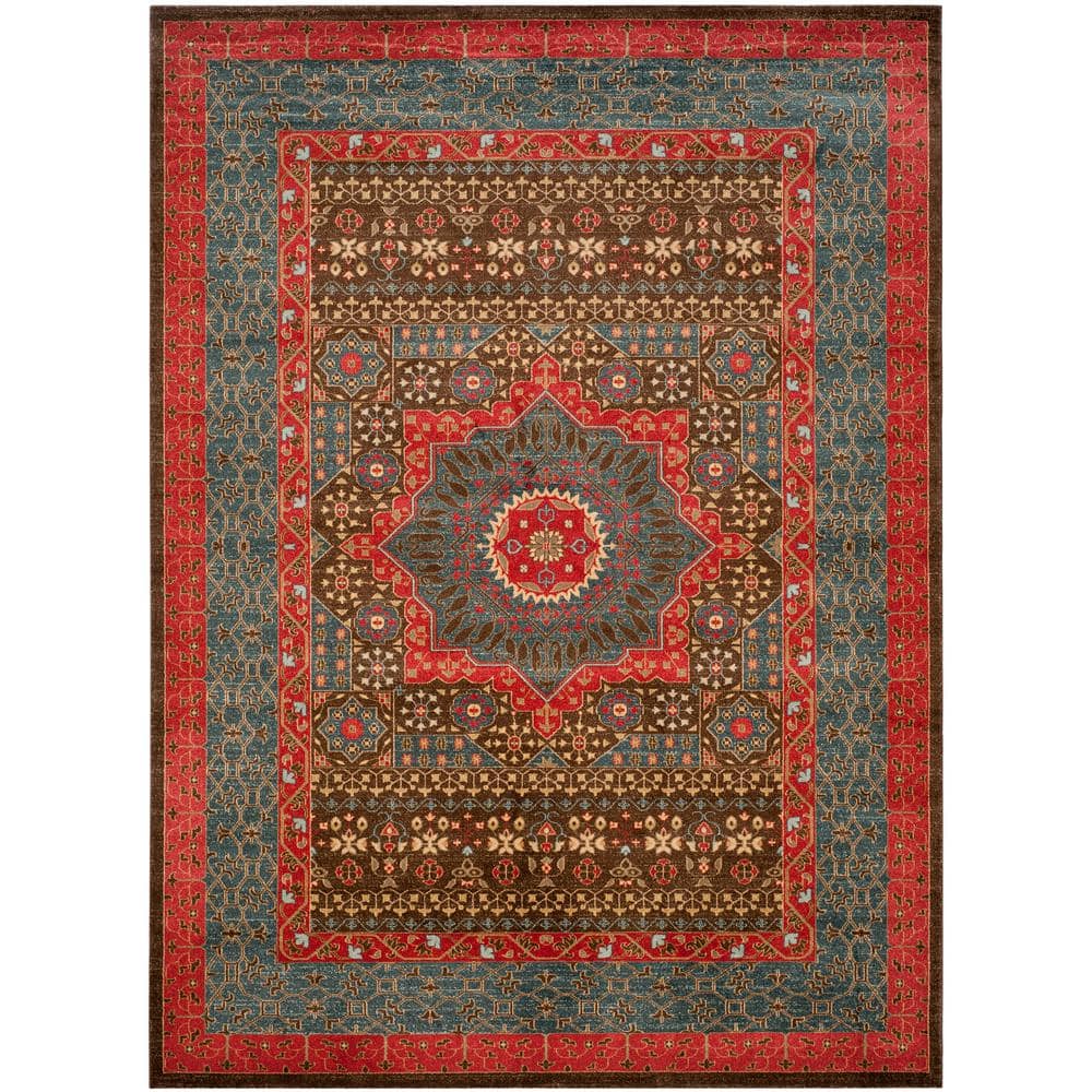 Navy and Red Synthetic Rectangular Persian Style Area Rug