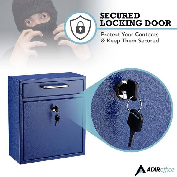 AdirOffice Medium Blue Wall-Mounted Steel Drop Box Mailbox 631-05