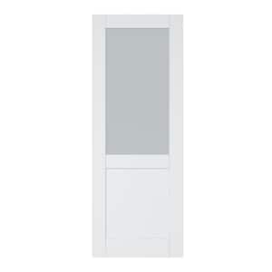 30 in. x 80 in. White Primed 1/2-Lite Frosted Glass Door Slab for Pocket Door, Standard Door without Pocket Door Frame
