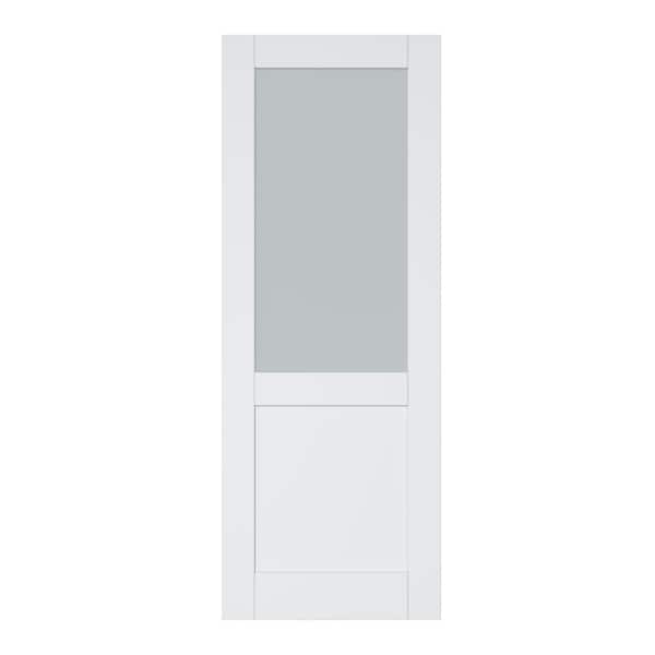 ARK DESIGN 30 in. x 80 in. White Primed 1/2-Lite Frosted Glass Door Slab for Pocket Door, Standard Door without Pocket Door Frame