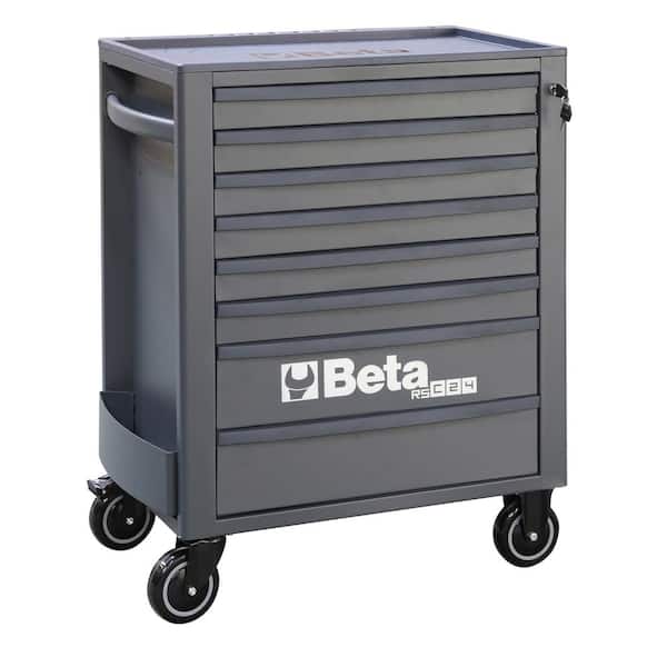 Beta RSC24 Heavy Duty 29 in. Wide Gray Steel Rolling Tool Box, 8-Drawers, Ball Bearing Slides, 5 in. Casters, Made in Italy