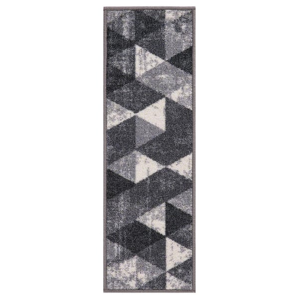 Ottomanson Ottohome Collection Non-Slip Rubberback Modern Abstract/Geometric 8.5 in. x 26 in. Indoor Stair Treads, 7 Pack, Gray
