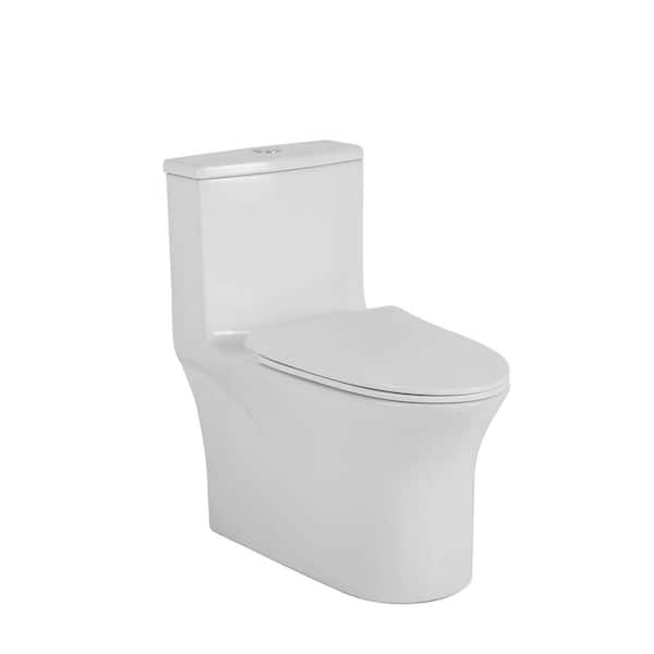 1.1/1.6 GPF Dual Flush Elongated Comfort Height Floor Mounted 1-Piece Toilet with Soft Close Seat, White