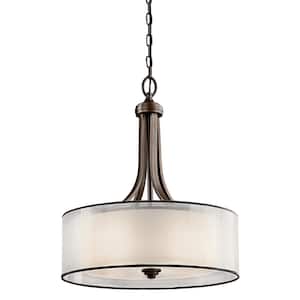 Lacey 4-Light Mission Bronze Transitional Shaded Kitchen Pendant Hanging Light with Organza Shade