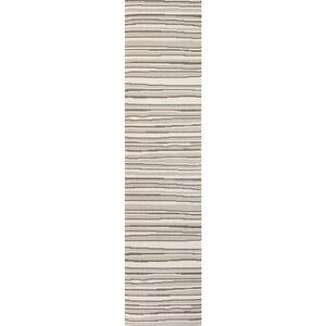 Castara Cream/Dark Gray 2 ft. x 8 ft. Wavy Stripe Modern Indoor/Outdoor Area Rug