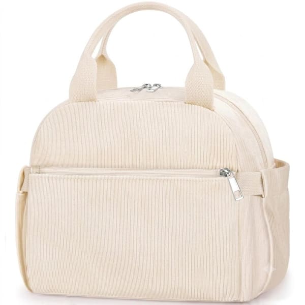10L Insulated Lunch Bag Leakproof Corduroy Tote Beige 1-Piece