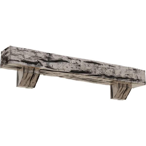 Ekena Millwork 6 in. x 10 in. x 4 ft. Riverwood Faux Wood Fireplace Mantel Kit, Ashford Corbels, Burnished Pine