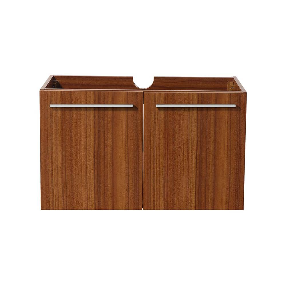 Teak Wall-Mounted Single Sink Vanity with Acrylic Top