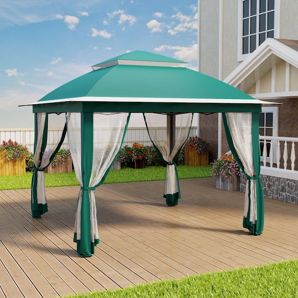 11 ft. x 11 ft. Pop-Up Steel Gazebo with Vented Double Roof, Mosquito Netting, and Carry Bag