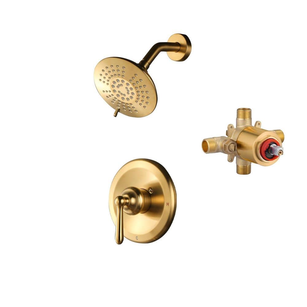 Single Handle 5-Spray Settings Shower Faucet 1.8 GPM with 6 in. High Pressure Rain Shower Head in Brushed Gold price history on PriceWatchPro